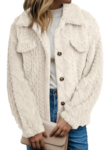 Dokotoo Winter Fleece Heating 2025 Jacket for Women Button Down Stand Collar with Pockets Coats