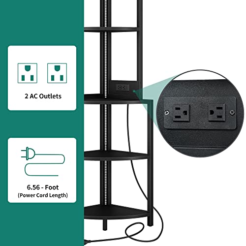 image for YITAHOME Corner Shelf with Power Outlets & LED Lights & Glass Holder, 