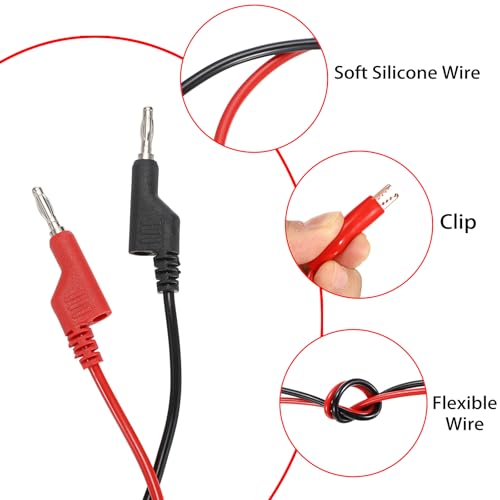 Image of Sumnacon Multimeter Test Lead Set 3.3Ft /1M Stackable Banana Plug to Alligator Clips Test Cable Kit with Protective,Soft Silicone Flexible Electrical Test Wire Leads for Electrical Testing 500V /5A