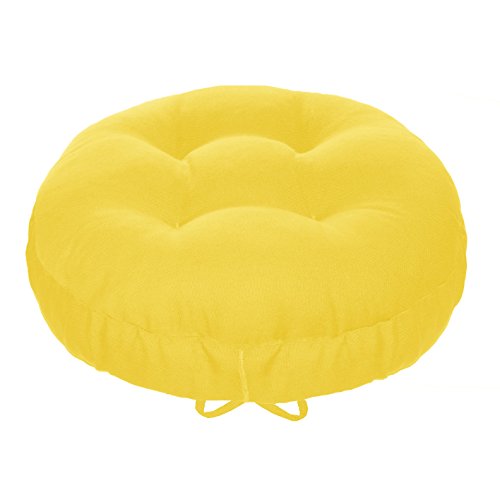 Barnett Home Decor 13" Round Barstool Cushion with Drawstring Yoke - Solid Color Yellow Cotton Duck Canvas - Latex Foam Fill - Adjustable Bar Stool Pad fits 12" - 14" Wooden stools