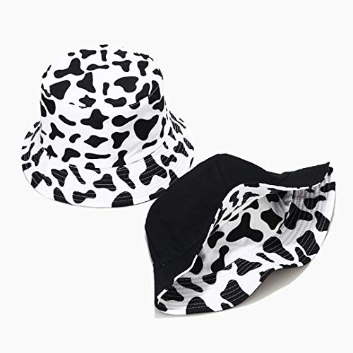 Cow Print Bucket Hat Funny Animal Pattern Fisherman Cap Reversible Packable Sun Hats For Women, Men, White #TOP3