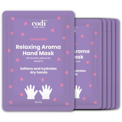 Codi New York Relaxing Aroma Hand Mask 6 Pairs | Natural Scent | Soothes & Hydrates Dry Hands | Hydrating Hand Treatment for Rough Skin & Dry Cuticles | Home Spa Gloves | Korean Skincare (Lavender)