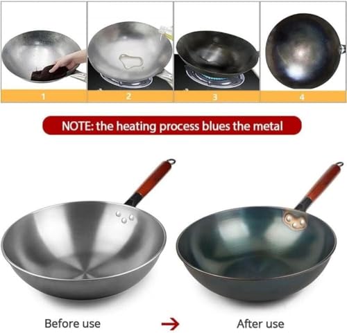 Wok de Hierro Hecho a Mano con Mango de Madera miniatura 4