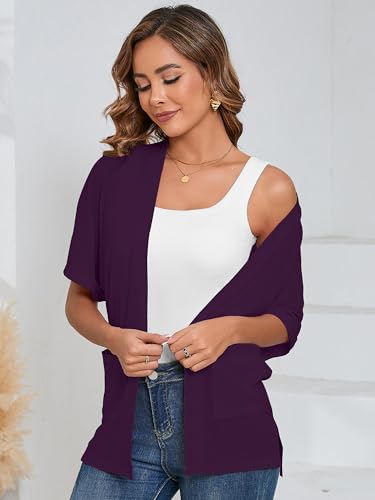 Image of Heymoments Women's Lightweight Open Front Cardigans Short Sleeve Casual Soft Knit Cardigan Sweaters with Pocket S-2XL