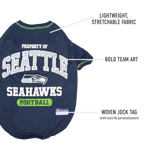 Image of NFL Seattle Seahawks Dog T-shirt Small. - Licensed Shirt for Pets Team Colored with Team Logos- Premium Stretchable Materials for the comfort of your Dog & Cat