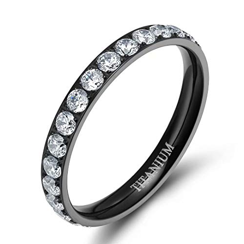TIGRADE 3mm Women Titanium Engagement Ring Cubic Zirconia Eternity Wedding Band Size 3 to 13.5 (black, 12)