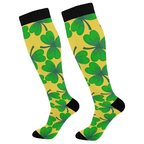 Dussdil Trefoil St Patricks Day Green Clover Compression Socks for Women Men Christmas Circulation Long Knee Socks for Winter Warm Stockings Socks