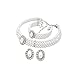 Fashion 21 3 Rows Rhinestone Trimmed Simulated Pearl Choker Necklace, Bracelet, Pierced Earring 3 Set (White)