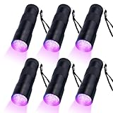 6 Stück UV Taschenlampe: Mini UV Lampe Schwarzlichtlampe mit 12 LEDs, Schwarzlicht Taschenlampe, Mini UV Lampe Ultraviolettes Licht für Unechte Banknoten Urin von Hunde und Andere Haustiere