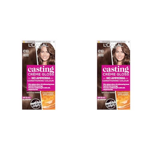 L'Oreal Ammonia Free Semi-Permanent Hair Dye, 618 Vanilla Mocha, Glossy Hair Colour, Natural Looking Finish, For up to 28 Shampoos, Casting Crème Gloss, 1 Application (Pack of 2)