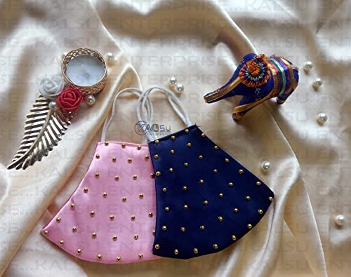 Image of ᵀᴹ : WEDDING SPECIAL Cloth Face Mask - Washable Light Weight Satin - Cotton Masks MULTI COMBO (PACK OF 2 - PINK - BLUE)