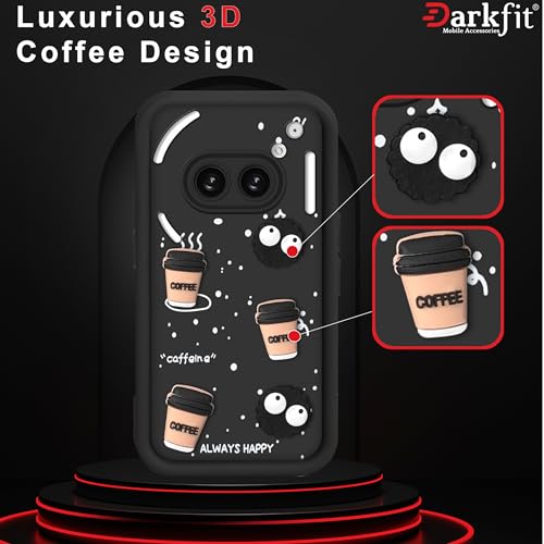 Image of Back Case Cover Compatible with Nothing Phone 2A 5G & Nothing Phone 2A Plus 5G | Cute Fun Cartoon Ball 3D Coffee Silicone Case | Body Protection | Camera Protection | Shock Proof | Color Black