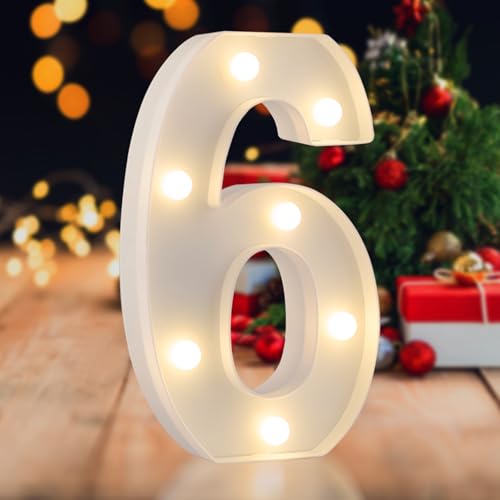 SKYPHAROS LED Marquee Numbers, 0-9 Light Up Letters, Battery Powered LED Letter Lights for Birthday Party, Christmas Night, Home, Bar, Graduation, Wedding Decoration(6)
