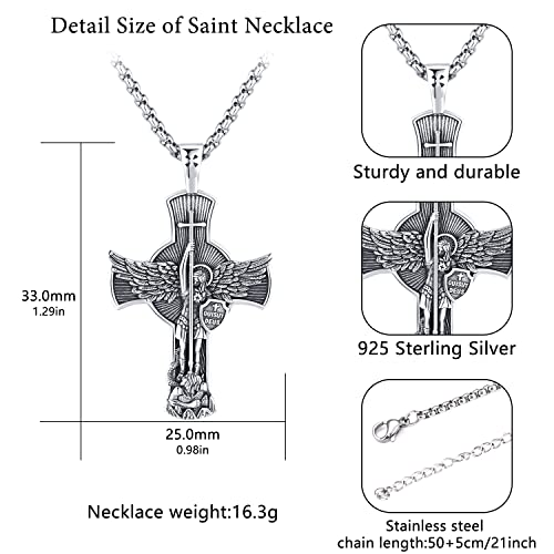 Collar Crucifijo San Miguel Plata y Acero Inoxidable