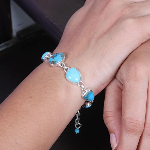 Bracelet en argent sterling et superbe turquoise véritable d'exception
