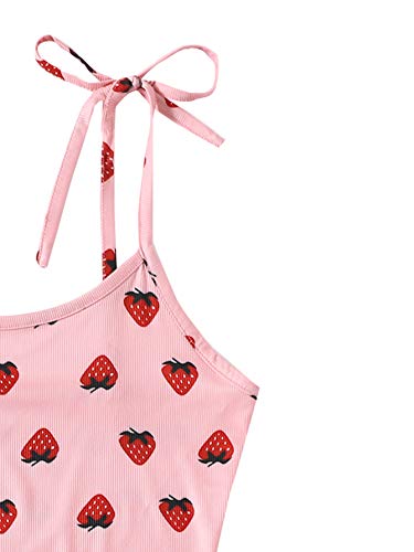 Sweatyrocks Women's Summer Strawberry Print Cami Top And Shorts Sleepwear Pajamas Set Strawberry Pink S #TOP3