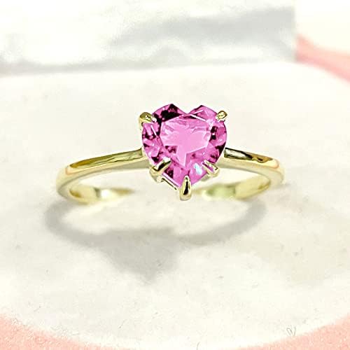 Heart Cut Pink Sapphire Bridal Solitaire Enagement Ring for Women, 14K Gold Finish 925 Silver Ladies Pink Sapphire Heart Solitaire Ring
