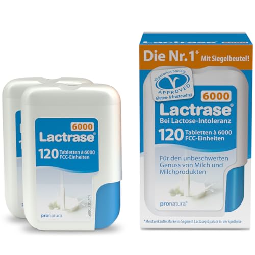 pro natura Lactrase 6000 – 2x120 Lactase Tabletten bei Lactose-Intoleranz, für den unbeschwerten Genuss von Milch und Milchprodukten