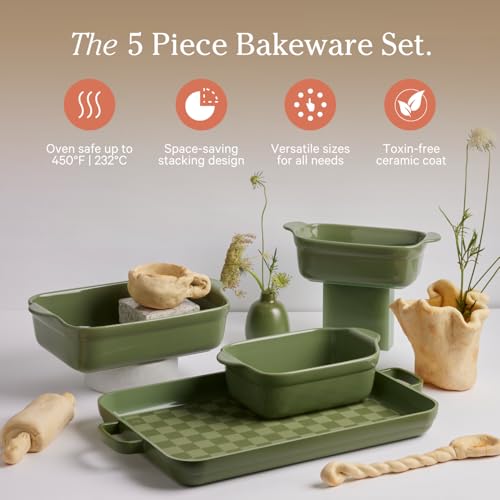 Our Place Bakeware Collection | 5-Piece Nonstick, Toxin-Free Ceramic & Cast Aluminium Set with Oven Pan, Bakers, & Oven Mat | Space-Saving Design | Oven-Safe | Bake, Roast, Griddle & More | Sage - Image 2