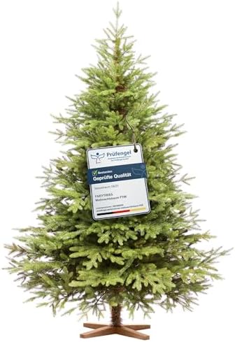 FAIRYTREES Weihnachtsbaum künstlich 220cm Nordmanntanne Exklusiv 100% PE| Tannenbaum Holzständer | Made in EU | Christbaum künstlich mit Naturgetreue Spritzguss Elemente