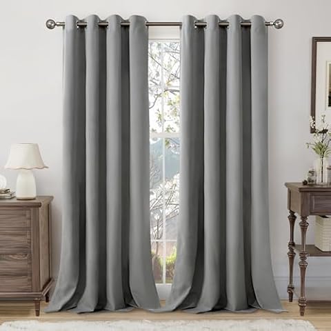 YoungsTex Grey Velvet Curtains 84 Inches Length 2 Panels, Grommet Thermal Drapes for Living Room Bedroom Insulated Blackout Darkening Shading Thick Privacy, 2 Panels, 52 X 84 Inch Cover