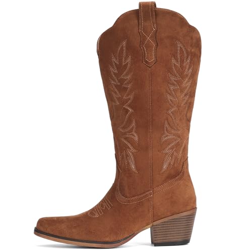 Image of IUV Suede Cowboy Boots for Women Mid Calf Western Cowgirl Boots