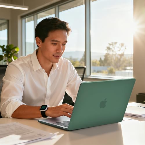 Image of EooCoo Case Compatible with MacBook Air 15 inch M5 2026 2025-2023 Release M4 M3 M2 Model A3448 A3241 A3114 A2941, Plastic Hard Shell Case & Keyboard Cover & Screen Protector, Matte Midnight Green