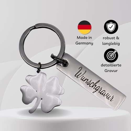 Schlüsselanhänger Gravur Glücksbringer Schutzengel Lasergravur Personalisierbar Wunschtext (Kleeblatt)