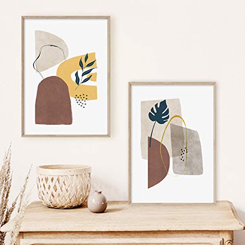 Peintures sur toile haut de gamme de feuilles abstraites beiges pour grand mur de séjour