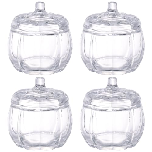 wlilupah 4 Pcs Glass Pumpkin Container Candle Jar for Making Candles Glass Pumpkin Candle Jars with Lids for DIY Candle Gifts Fall Halloween Thanksgiving Table Decorations