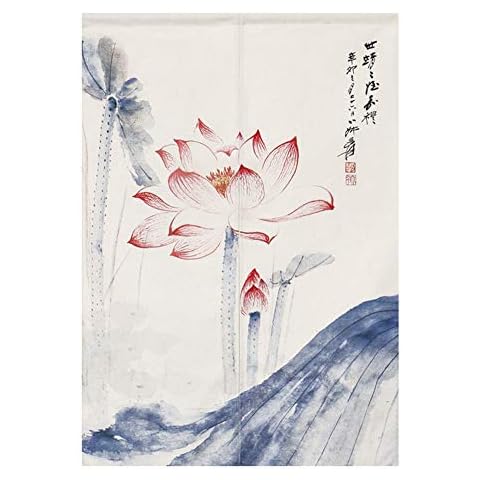 BAIHT HOME Noren Japanese Curtains Cotton Linen Doorway Tapestry Curtain Lotus Design Flower Door Curtain, 33" x 47" Cover