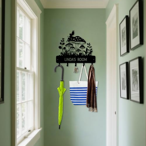 Riaeelvs Support mural personnalisé en forme de champignon – Porte-clés en métal rustique de 20,3 à 40,6 cm avec 4 à 8 crochets, décoration de jardin et de cuisine, organisateur mural personnalisé – vue 3