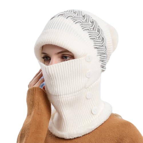Generisch Capucha de invierno integrada con babero para mujer, actividades al aire libre, protección contra el frío, máscara con capucha, Blanco, Talla única