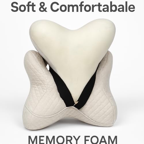 Image of Velvet Soft car Neck Pillow for Travel, Travel Memory Foam Rest Pillow /Cushion Set of Pillows Compatible with All Cars - Pack of 2 Pieces (Memory Foam Beige)