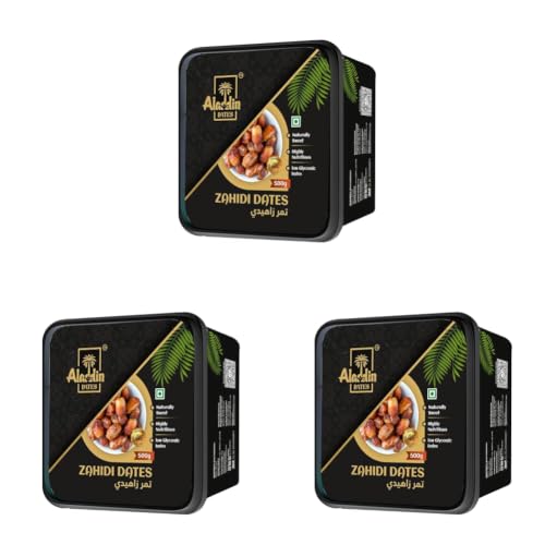 Image of Aladdin Dates Premium Dried Zahidi Brown Dates 500 gram, Khajur /Khajoor Dry Fruits, Energy Booster, High Fibre, Soft & Juicy, Healthy Snacks (Pack of 3)