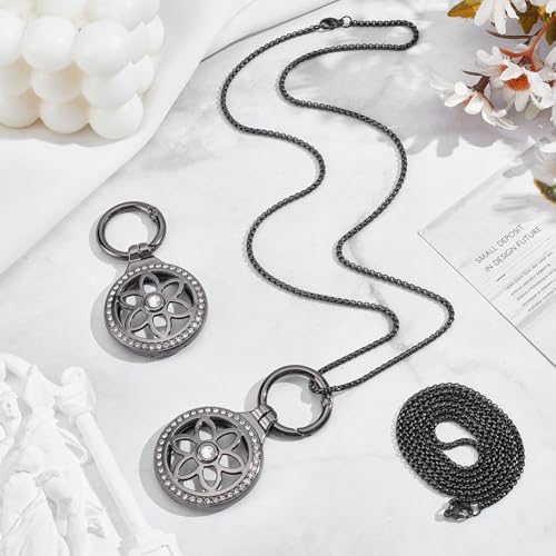 NBEADS 2 Set Tracker Halter Halskette, Verstellbarer Tracker Trageanhänger Mit Flachen Runden Schlüsselanhängern Aus Legiertem Strass Und Edelstahl Boxkettenhalsketten, 6.7cm, Metallgrau