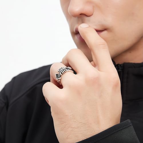 Skull Rings, Skeleton Rings, Gothic, Punk Fashion Halloween, Biker Rings for Men, Vintage Rings with Adjustable Size, Black and Silver Color Open Rings for Women/Men2