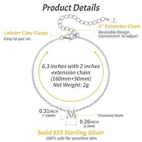 ChicSilver Initial Bracelet for Women 925 Sterling Silver Letter Initial Bracelet Dainty Personalized 26 Alphabet Jewelry Gifts for Birthday Anniversary Wedding4