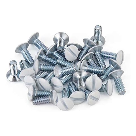 Henne Bery 3/8" Long 6-32 Thread, Oval Head Milled Slot Replacement Wall Plate Screws, 30 Pack, White Cover