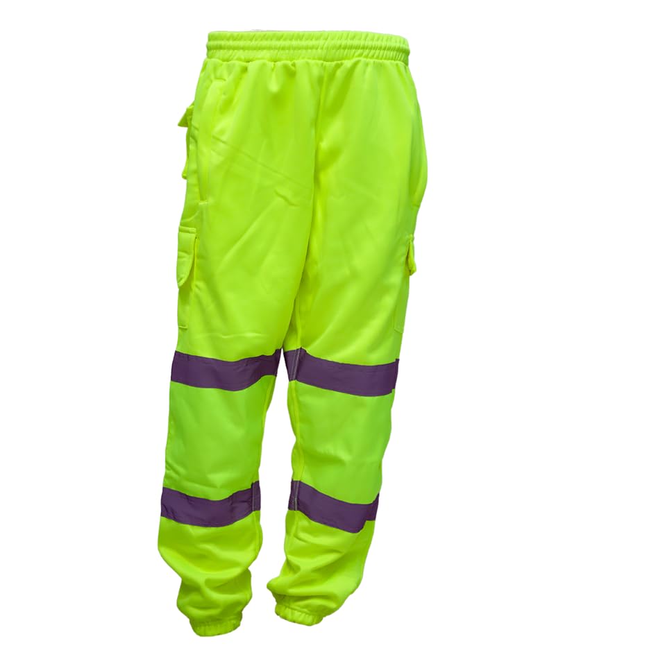 LJ Mens Hi Vis Viz Jogging Bottoms Combat Trousers Safety Sweat Pants Super  Soft Fleece Workwear Joggers