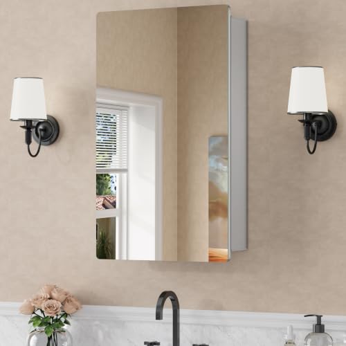 14 x 24 Inch Recessed Medicine Cabinet with Mirror for Bathroom, Silver