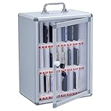TAZZOR Handygarage mit Schlüssel Schließfächer Transparente-24 Slots, 285 * 195 * 380mm Handy Aufbewahrungsschrank, Tragbar oder wandmontierbar, Silber, für Schule und Hotel-Handytresor