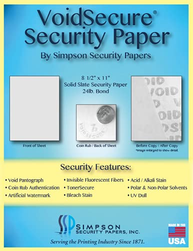 8.5 x 11 Simpson Security Papers VoidSecure Solid Slate 24# Security Paper, 500 Sheets