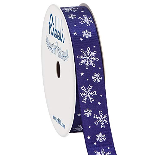 Ribbli Satin Snowflake & Star Craft Ribbon,5/8 Inch,10-Yard Spool, Ink Blue,White,Use for Gift Wrapping,Party Decoration,All Crafting and Sewing