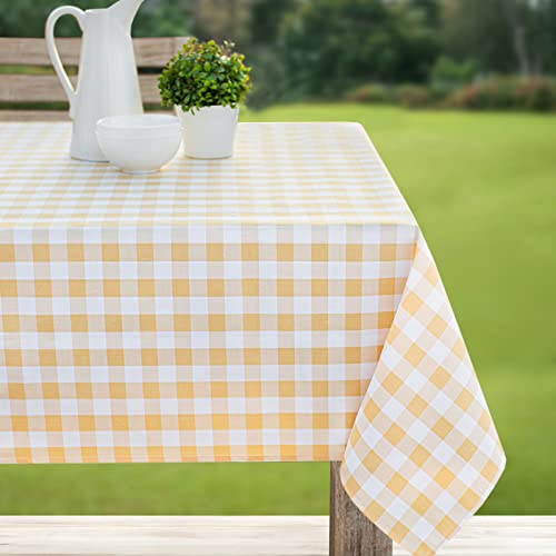 Benson Mills Spillproof Checkered Spring/Summer Fabric Indoor Outdoor Tablecloth, Outdoor Table Cloth For Rectangle Tables, Picnic/Patio Table Covers (Yellow Buffalo Check, 52" X 70" Rectangular) #TOP28
