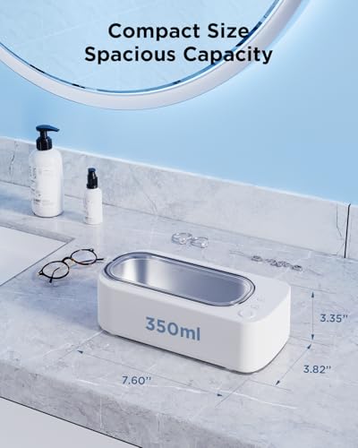Image of Ultrasonic Jewelry Cleaner Machine: 48KHz Ultra Sonic Cleaner for Jewelry,Eyeglass,Rings,Watch Band,Dentures,with Dual Cleaning Modes,350ML 304 Stainless Steel Tank,Gift for Wife,Mom,Daughter