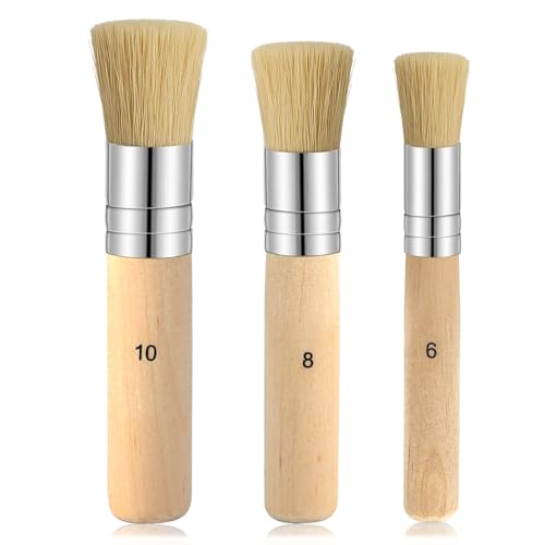 TAHULIK 3PCS Wooden Stencil Brush Stencil Paint Brush Natural Bristle Brushes for Acrylic Oil Watercolor Painting Project DIY Crafts 3 Sizes