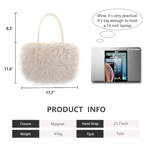 Image of Women's Fuzzy Tote Bag Curly Handbag Furry Shoulder Bag Large Plush Top Handle Purses Winter