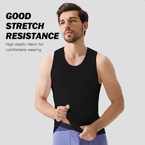 Bamboo Cool Men's Tank Tops Undershirts Ultra Soft Sleeveless Moisture-Wicking Stretch Crewneck A-Shirts,Tagless,3 Pack Black #TOP1