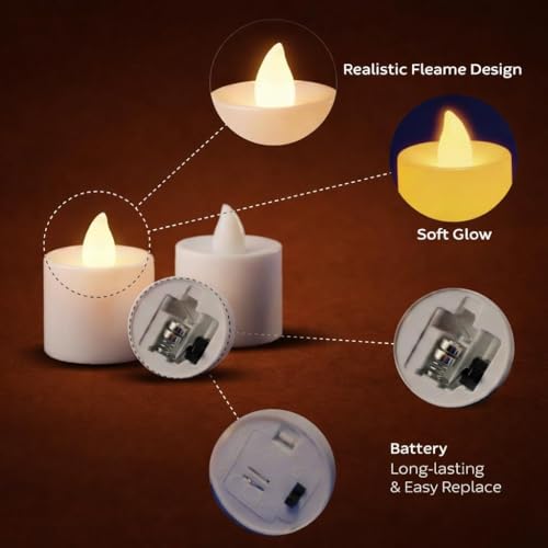Image of 12 Pcs LED Tea Light Candles, Flameless, Smokeless LED Diyas, Decorative Acrylic Candle for Navratri Decoration, Home Decor, Diwali, Deepawali, Festival Gifting (Pack of 12)